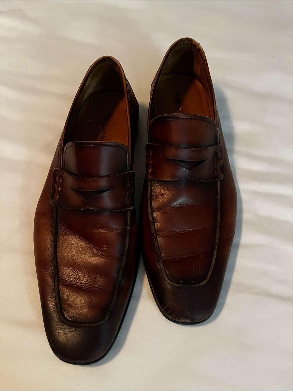 Magnanni Brushed Chestnut Brown Leather Penny Loafers - Picture 2 of 5